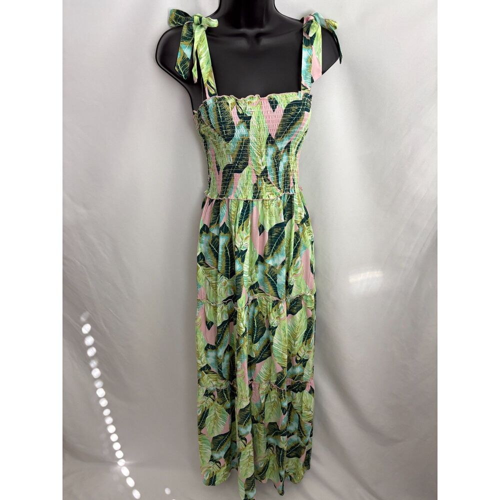 Bebop NWT Green Pink Blue Floral Tiered Ruffle Long Maxi Tank Slip Sun Dress S